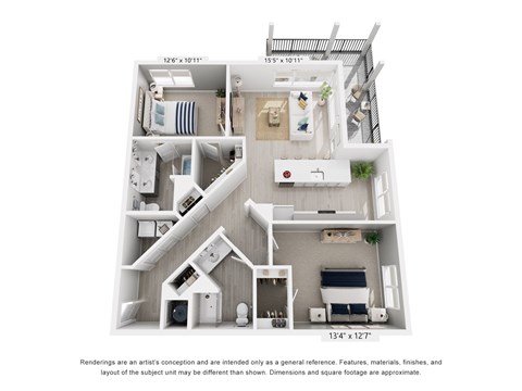 Floor plan for 2 beds, 2 baths, 1172 sqft